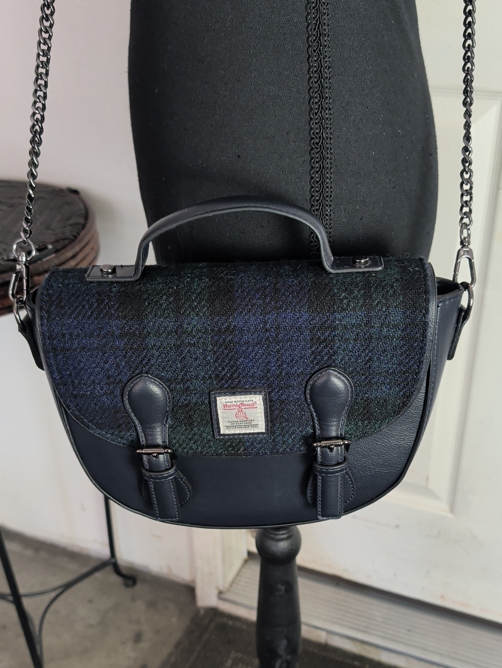 Classic Black Plaid Satchel Crossbody Bag - Picture 2 of 16
